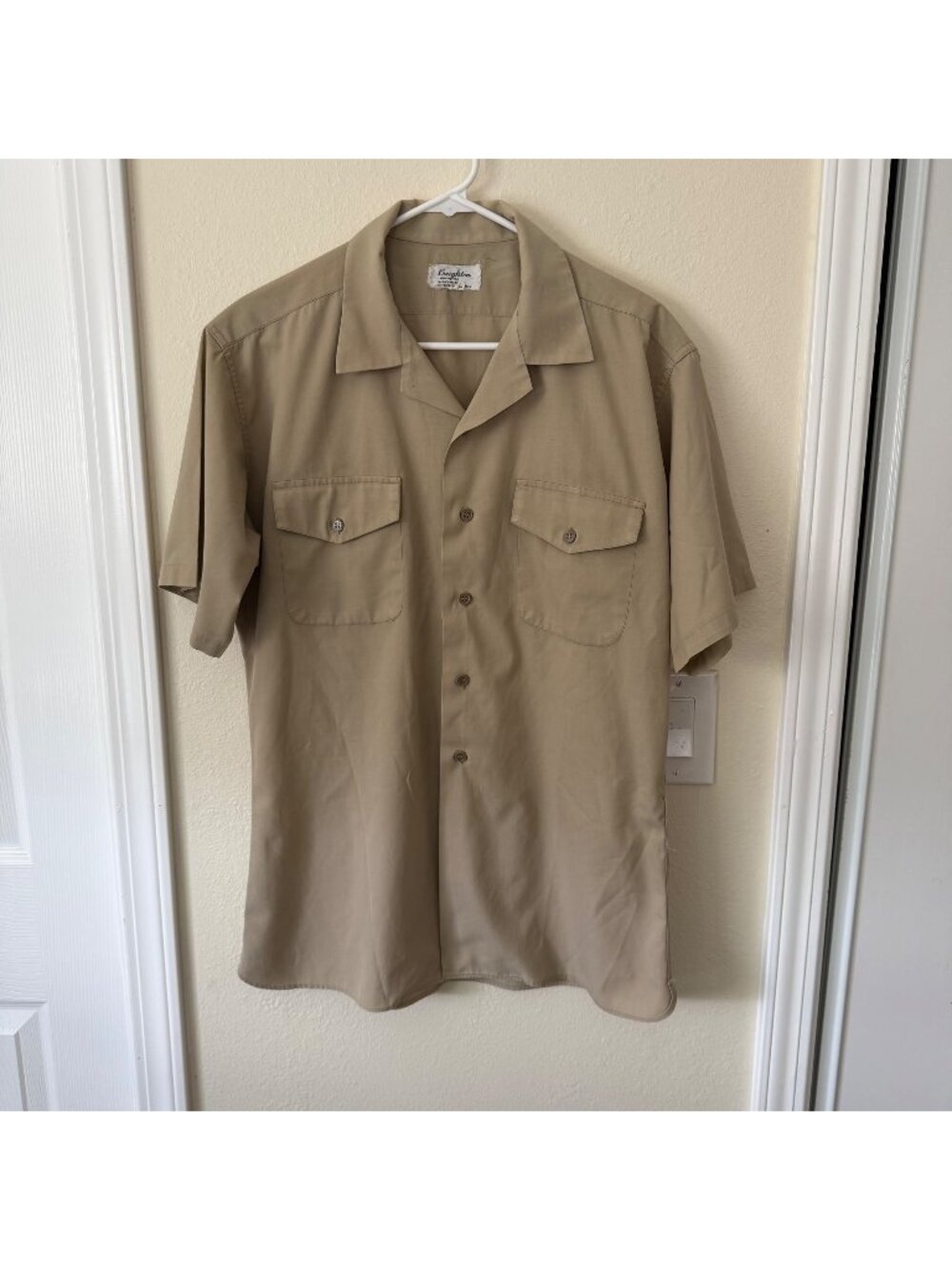 Vintage Creighton USMC Uniform Shirt Military Khaki Button Down Made In USA Sz L